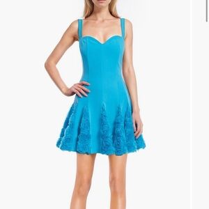 New Jewel Badgley Mischka Blue Turquoise Summer Fit Flare Cocktail Party Dress 6